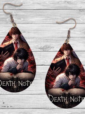 Death Note Earrings: Anime Wooden Teardrop Hypoallergenic Earrings